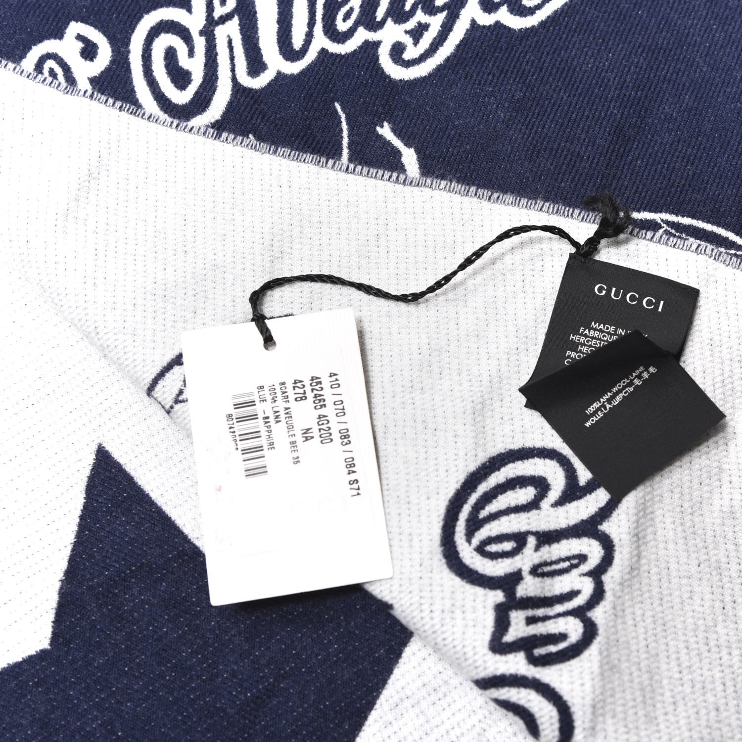Gucci Wool Bee Scarf Navy White 4 of 5