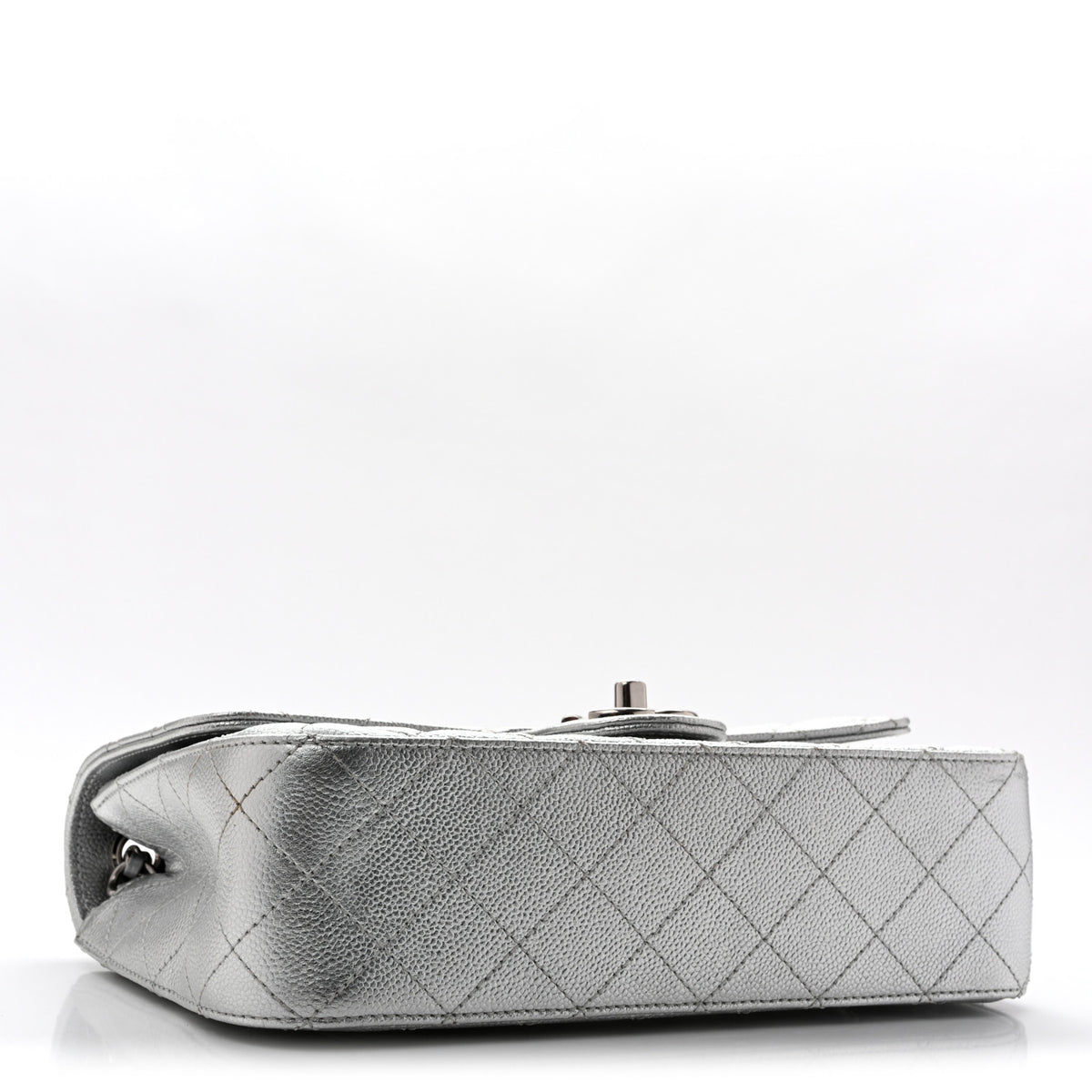 Metallic Caviar Quilted Medium CC Slide Flap Silver