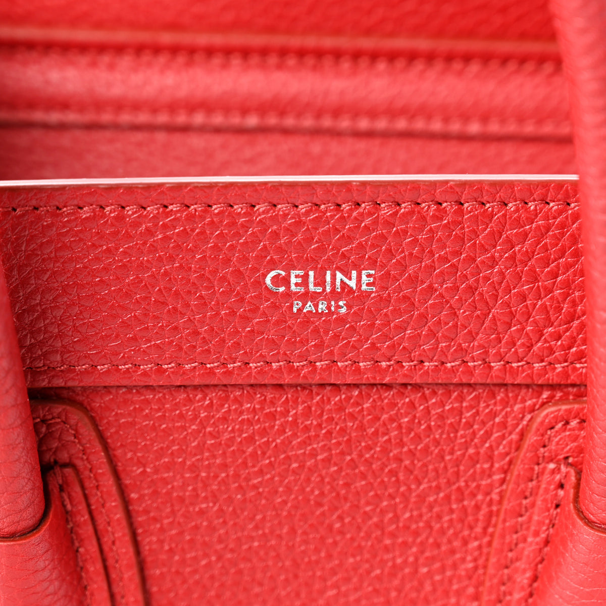 Celine Drummed Calfskin Nano Luggage Red 5 of 10