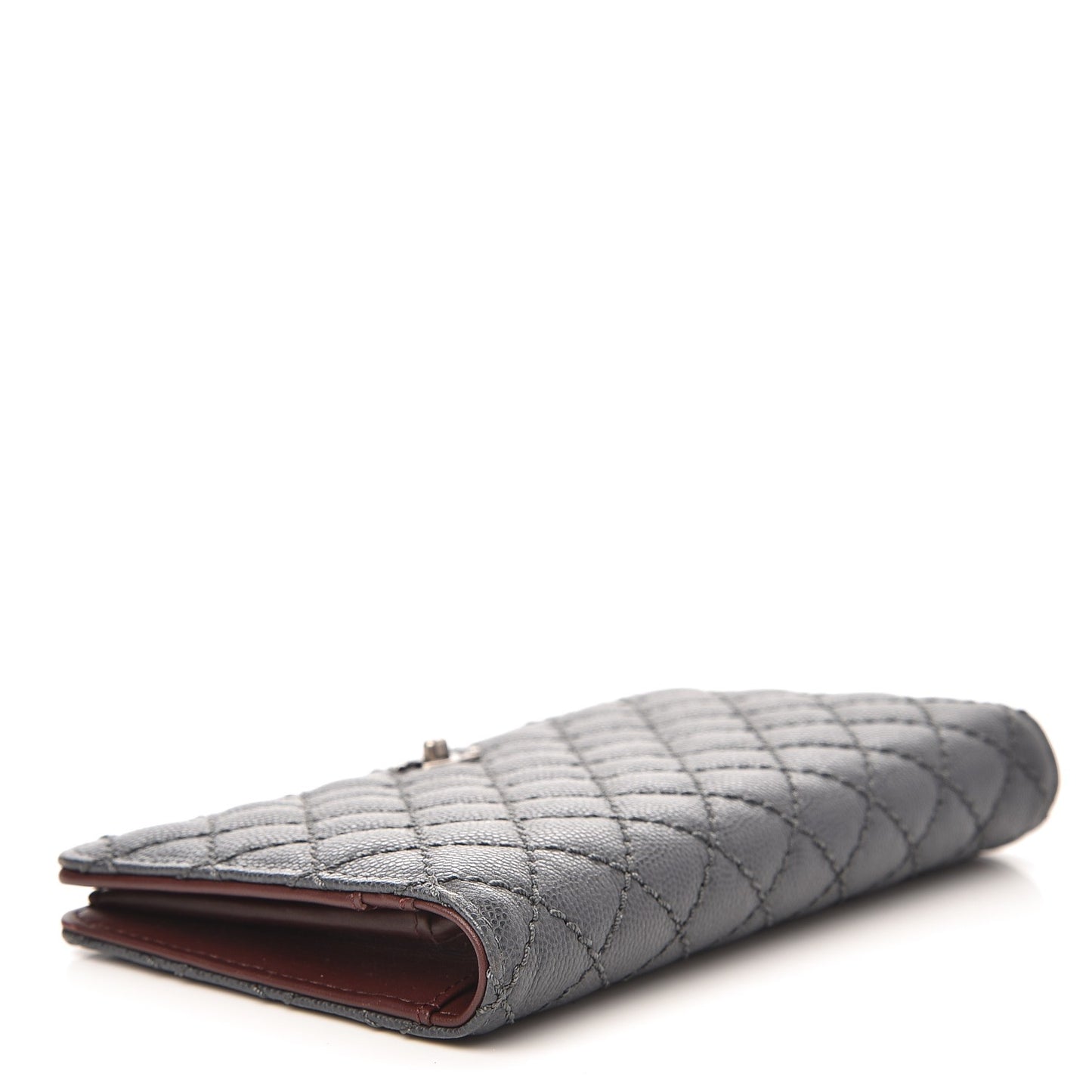 Caviar Quilted Stitched Yen Wallet Grey
