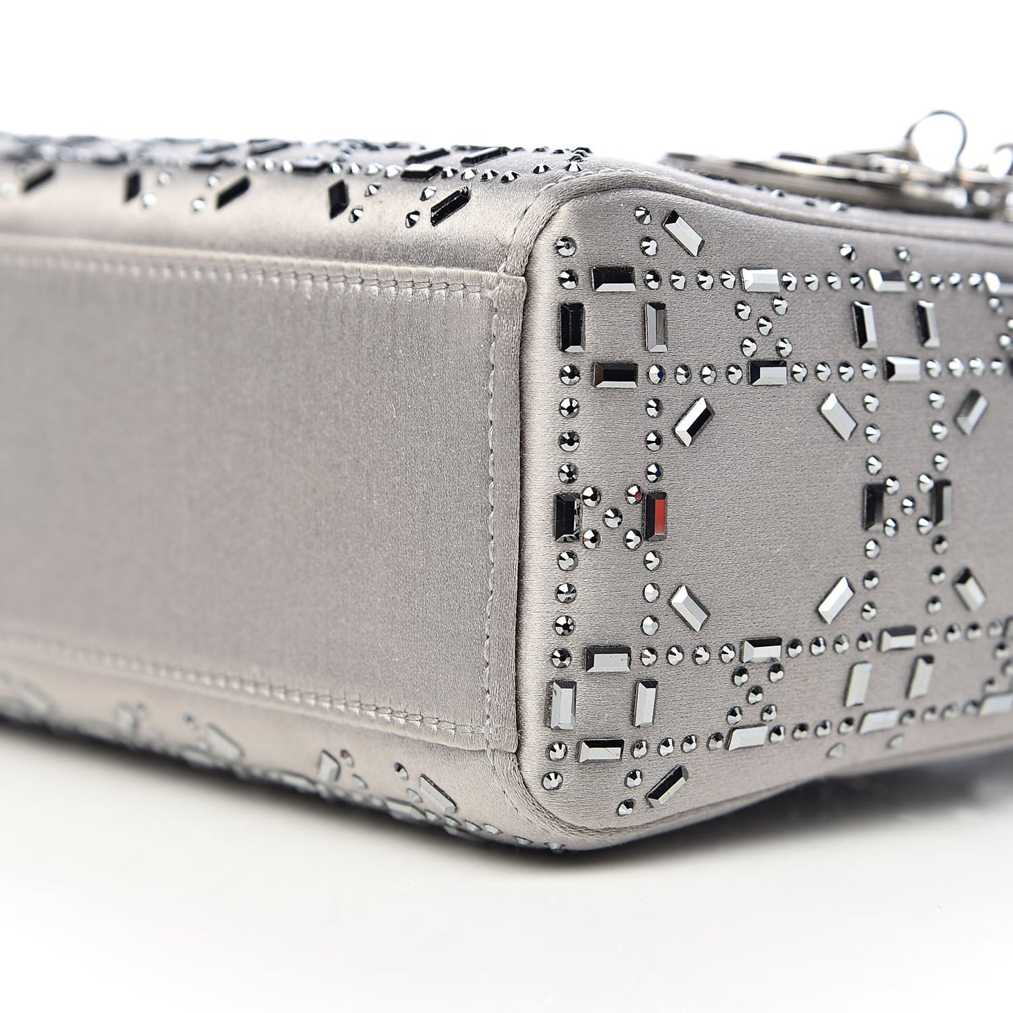 Satin Crystal Cannage Mini Lady Dior Gray