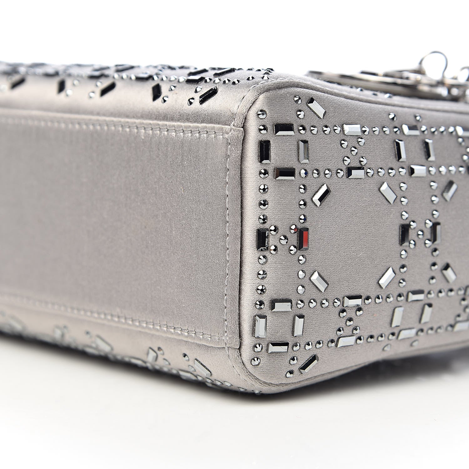 Christian Dior Satin Crystal Cannage Mini Lady Dior Gray 10 of 11