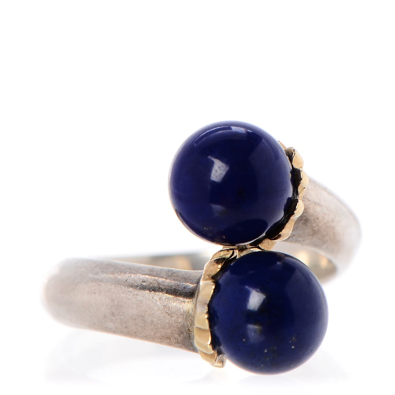 Tiffany Sterling Silver 18K Yellow Gold Lapis Bypass Ring 50 5.25 1 of 5