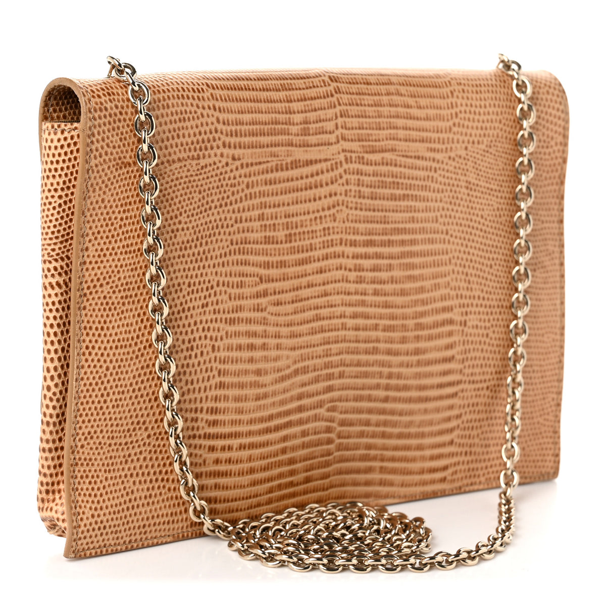 Fendi Calfskin Lizard Embossed Wallet on Chain Beige 3 of 11