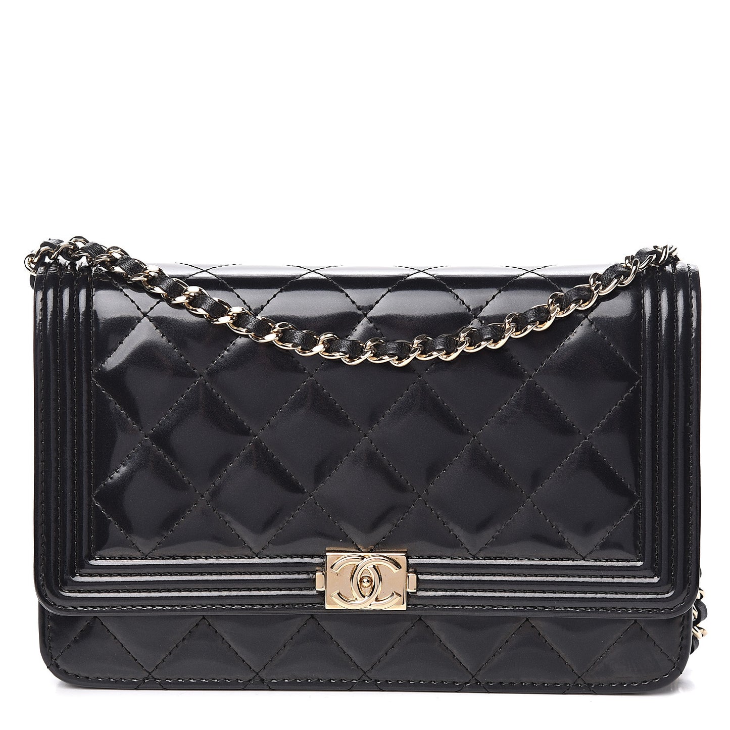 Glazed Calfskin Quilted Boy Wallet On Chain WOC Black