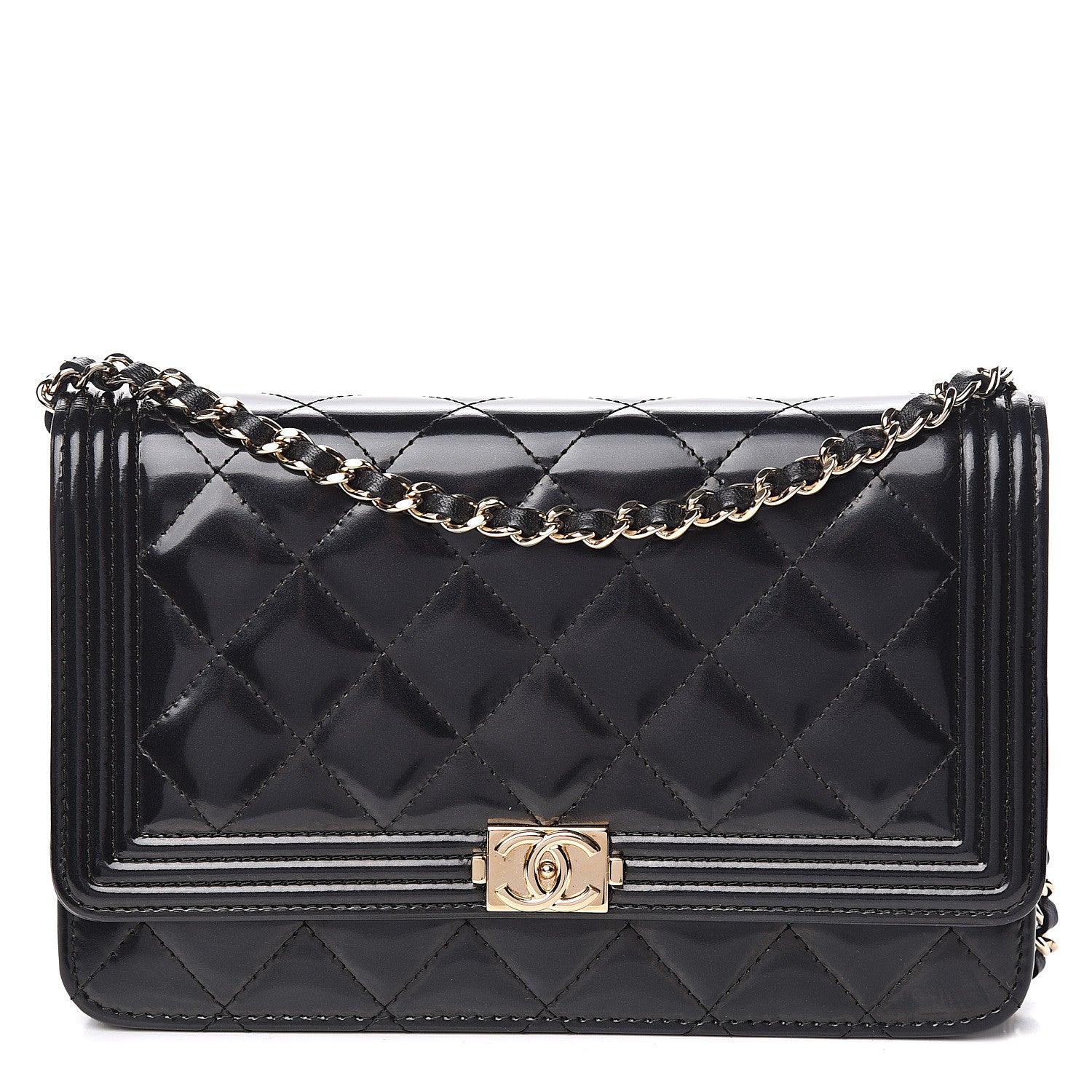 Chanel Glazed Calfskin Quilted Boy Wallet On Chain WOC Black 1 of 12