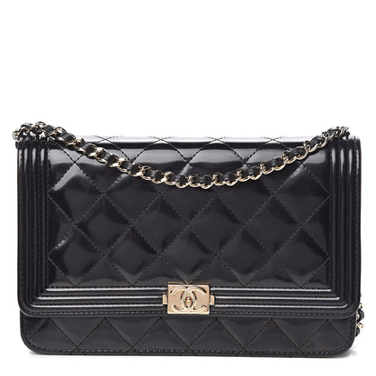 Chanel Glazed Calfskin Quilted Boy Wallet On Chain WOC Black 1 of 12