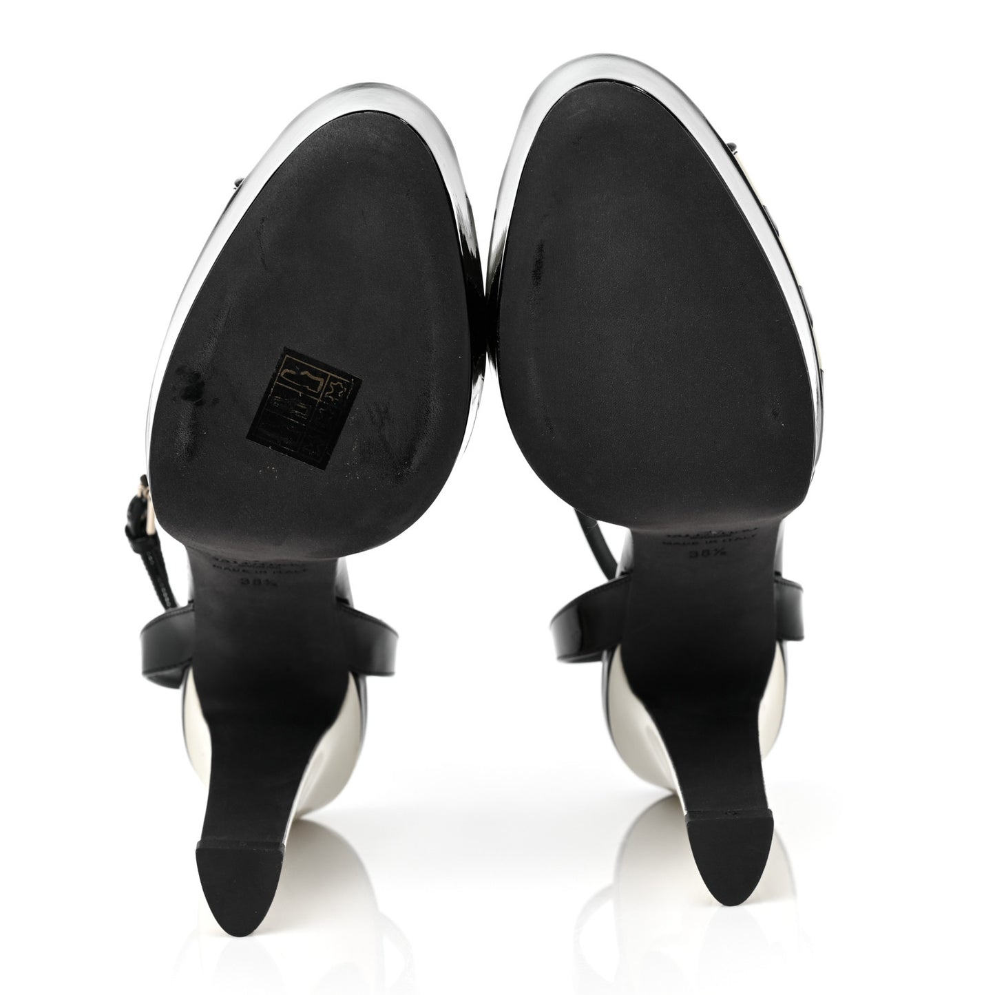 Patent Chevron Shiny Fever Ankle Strap 85/115mm Platform Sandals 38.5 Black Light Ivory