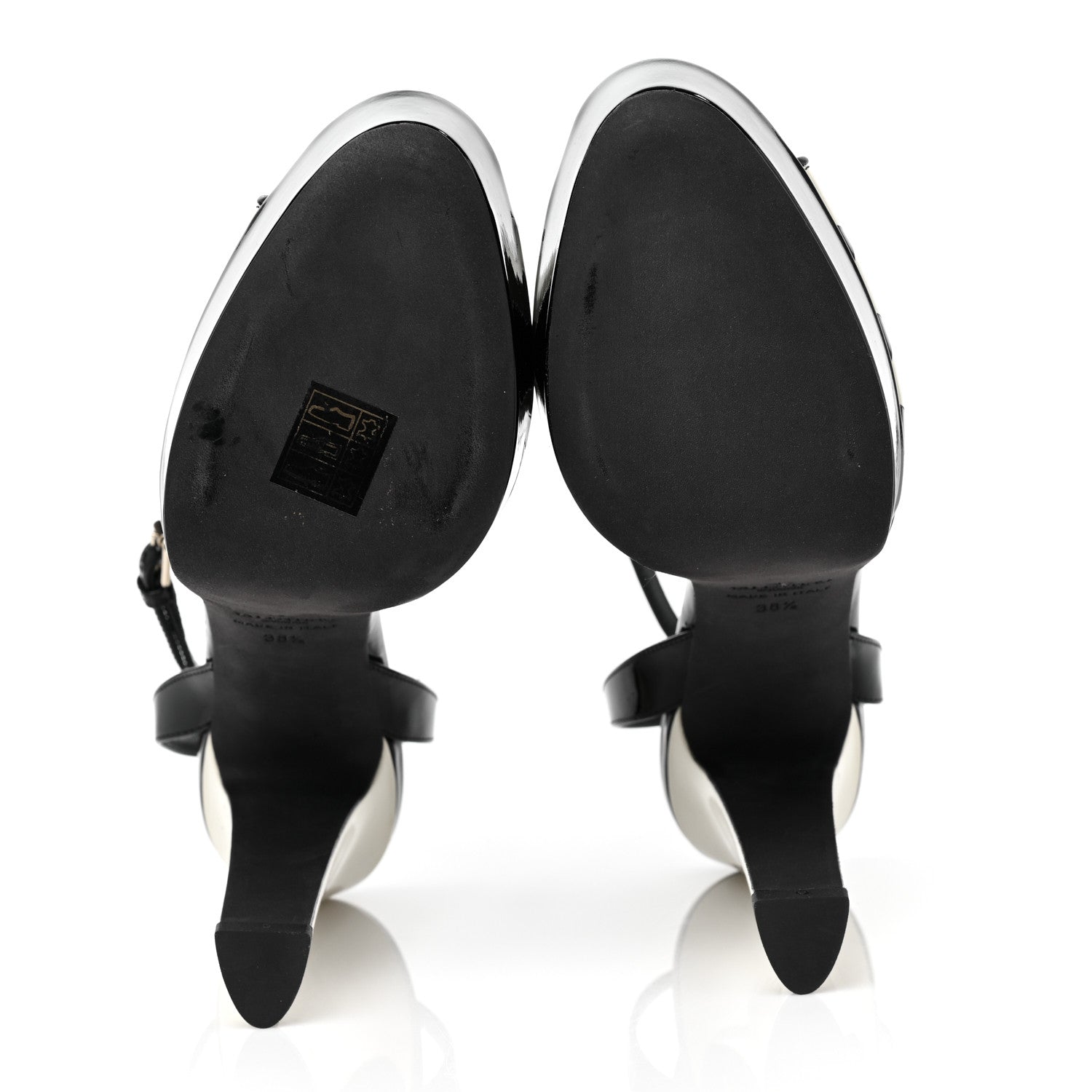 Valentino Garavani Patent Chevron Shiny Fever Ankle Strap 85/115mm Platform Sandals 38.5 Black Light Ivory 5 of 9