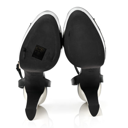 Valentino Garavani Patent Chevron Shiny Fever Ankle Strap 85/115mm Platform Sandals 38.5 Black Light Ivory 5 of 9
