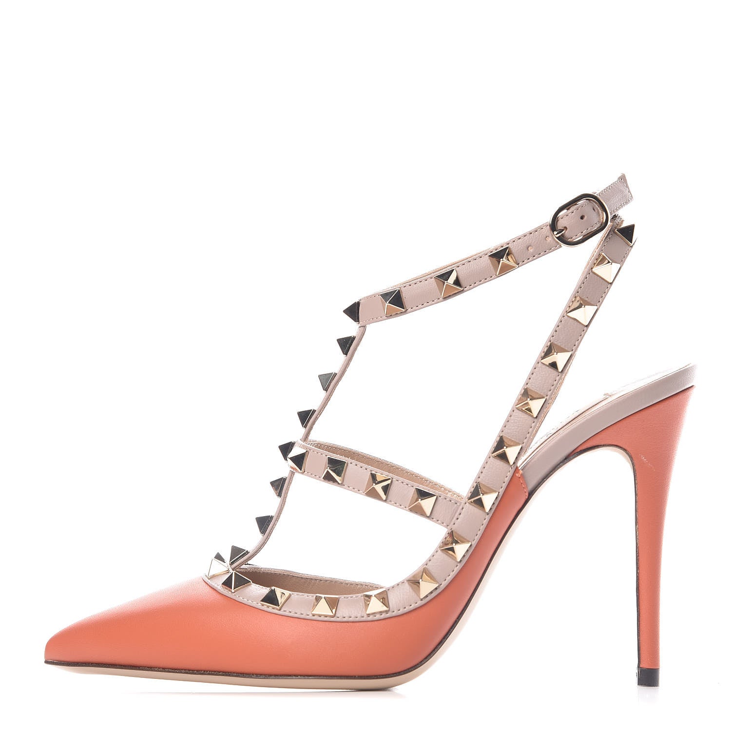 Valentino Garavani Nappa Rockstud Ankle Strap 100mm Pumps 37.5 Orange Poudre 1 of 9