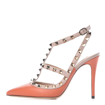 Valentino Garavani Nappa Rockstud Ankle Strap 100mm Pumps 37.5 Orange Poudre 1 of 9