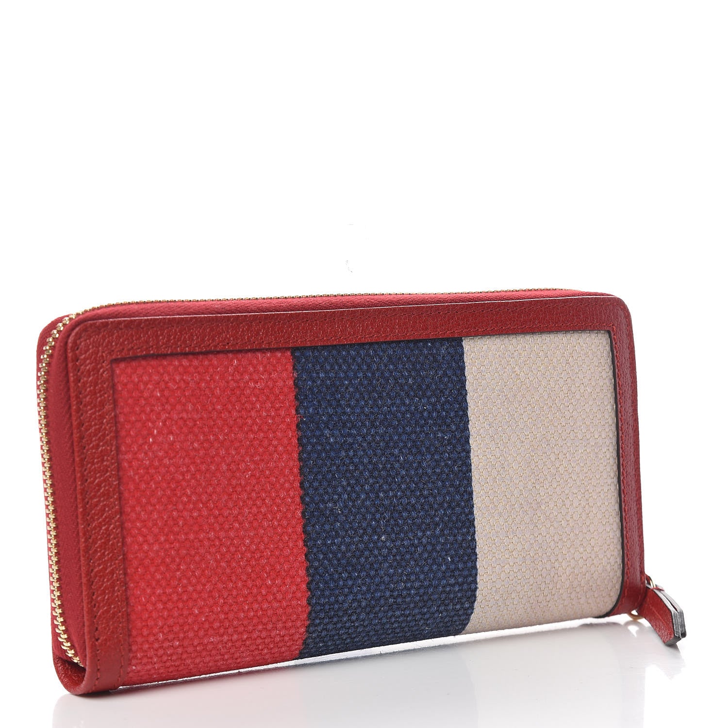 Gucci Canvas Sylvie Stripe Logo Zip Around Wallet Mystic White Hibiscus Red Maritime 3 of 8