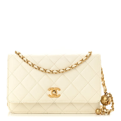 Chanel Lambskin Quilted CC Pearl Crush Wallet on Chain WOC White 1 of 14
