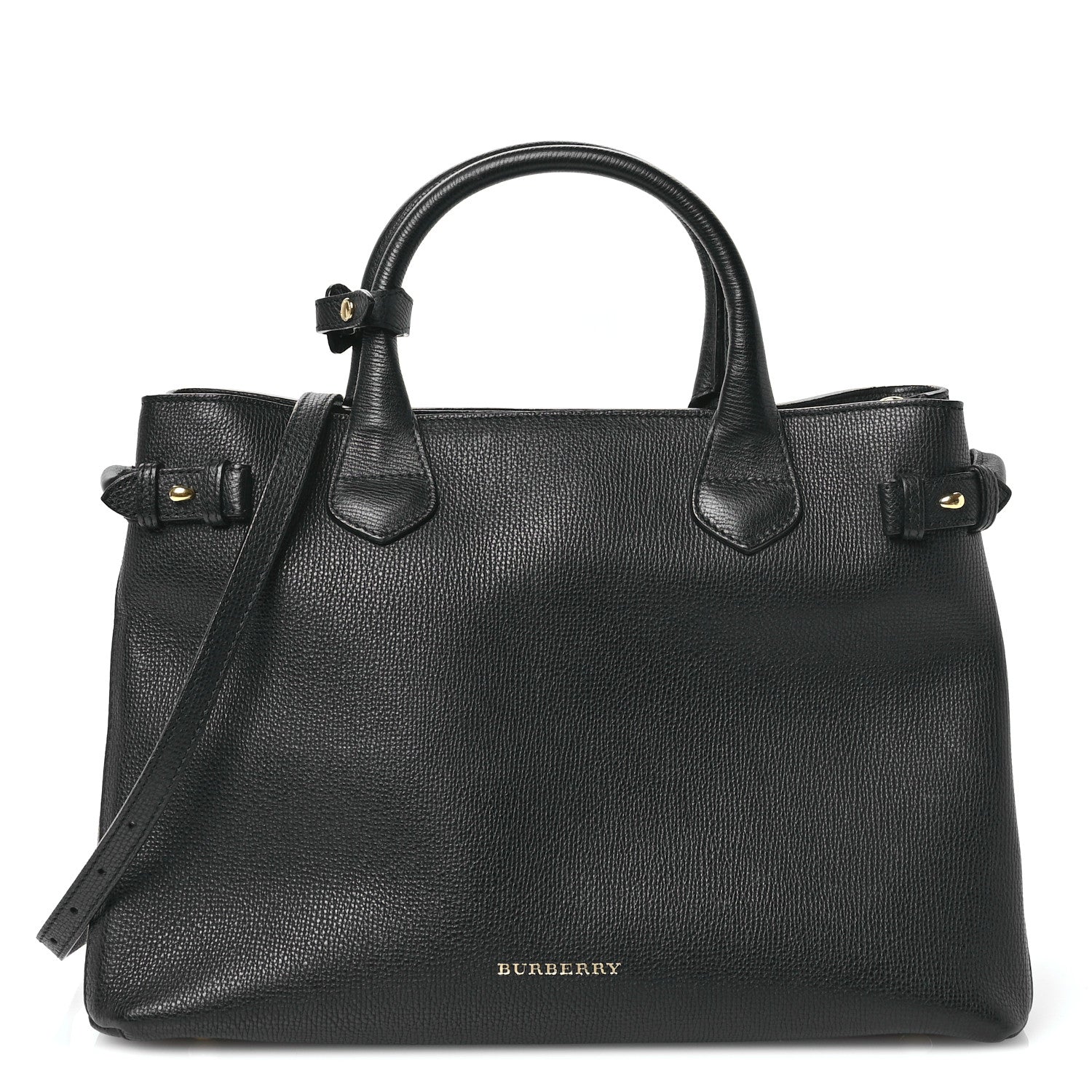 Burberry Grainy Calfskin House Check Medium Banner Tote Black 1 of 11