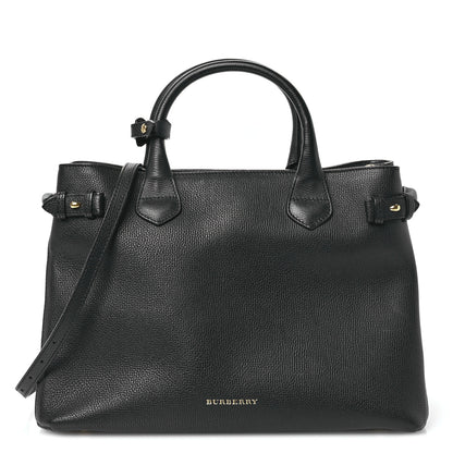 Burberry Grainy Calfskin House Check Medium Banner Tote Black 1 of 11