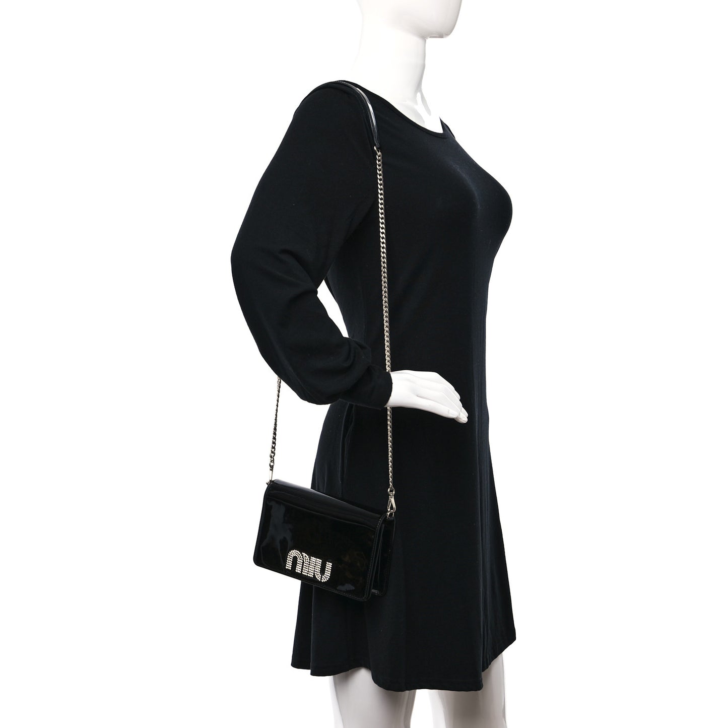 Patent Crystal Logo Mini Crossbody Black