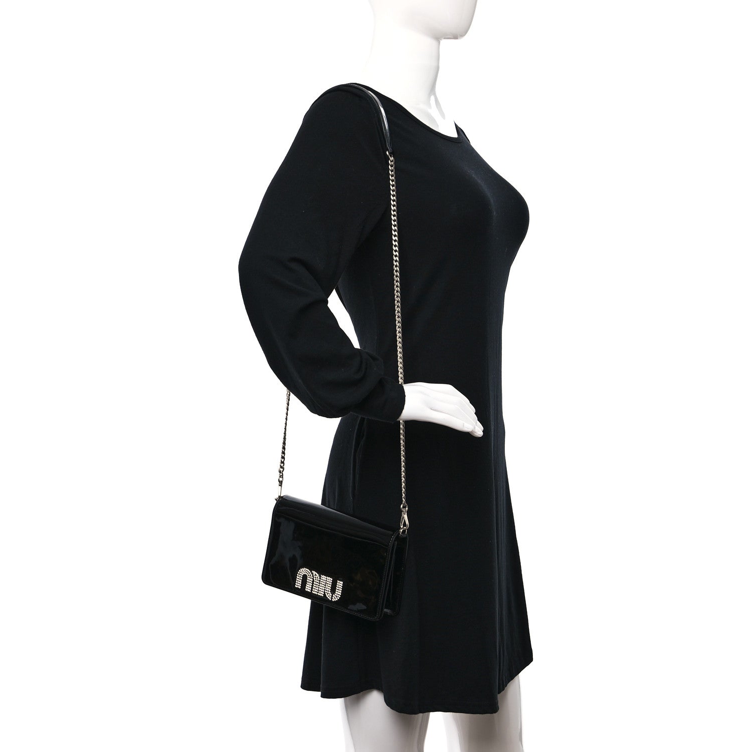 Miu Miu Patent Crystal Logo Mini Crossbody Black 2 of 8