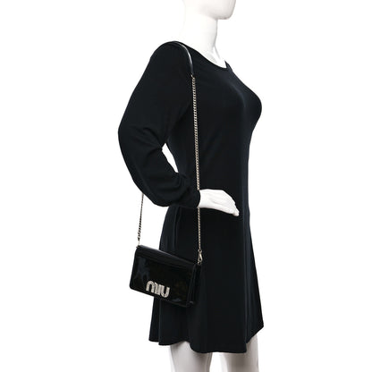 Miu Miu Patent Crystal Logo Mini Crossbody Black 2 of 8