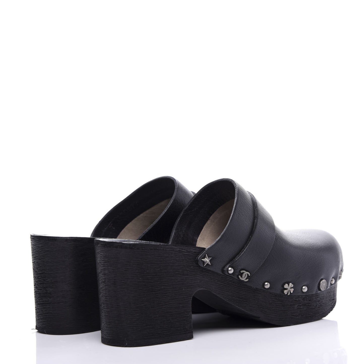 Calfskin CC Lucky Charms Studded Clogs 37 Black