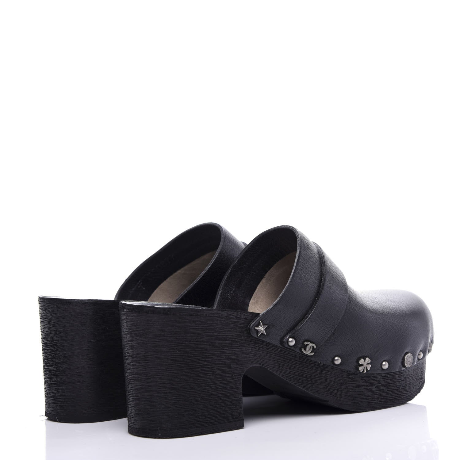 Chanel Calfskin CC Lucky Charms Studded Clogs 37 Black 4 of 10