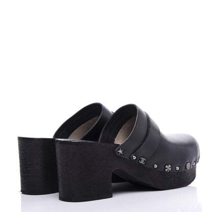 Chanel Calfskin CC Lucky Charms Studded Clogs 37 Black 4 of 10