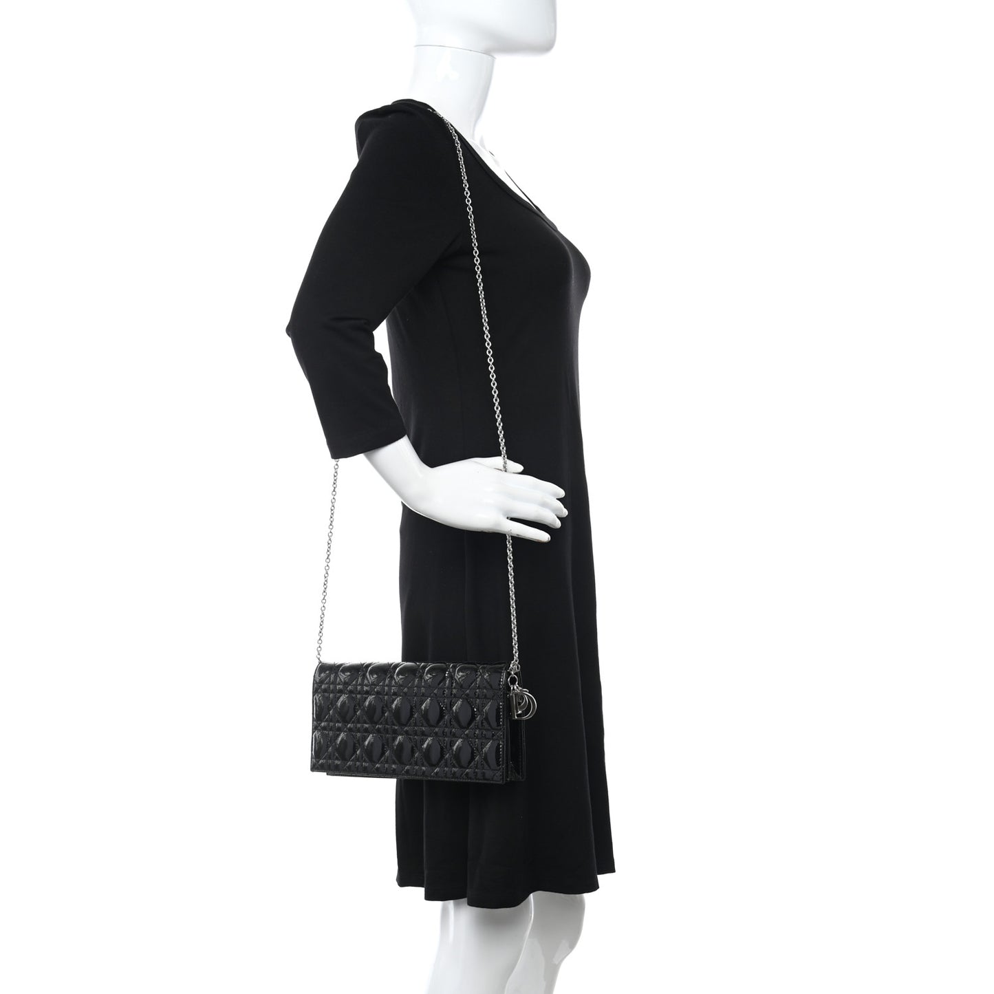 Patent Cannage Lady Dior Convertible Clutch Black