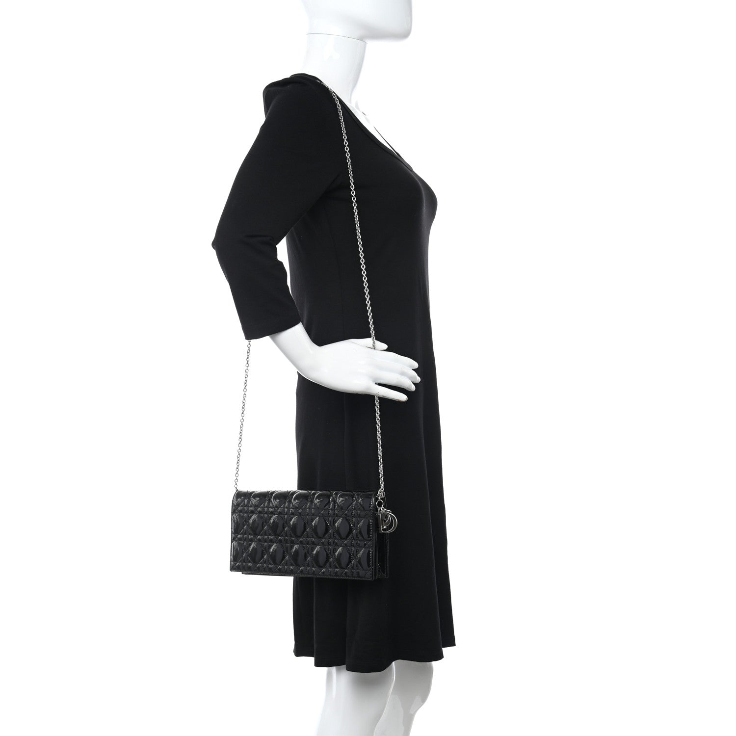 Christian Dior Patent Cannage Lady Dior Convertible Clutch Black 2 of 10