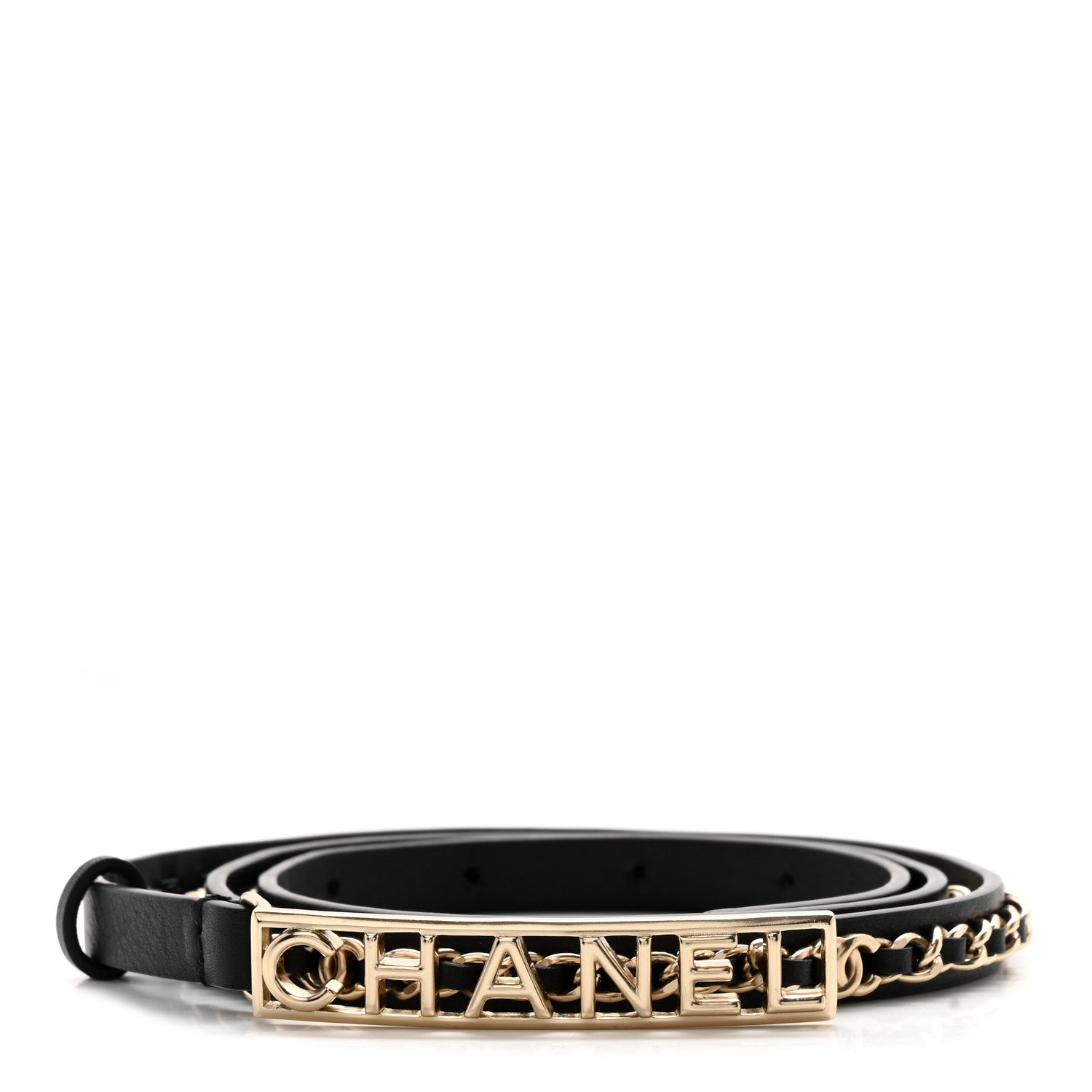 Chanel Calfskin Chain Logo Skinny Belt 85/34 Black 1 of 7