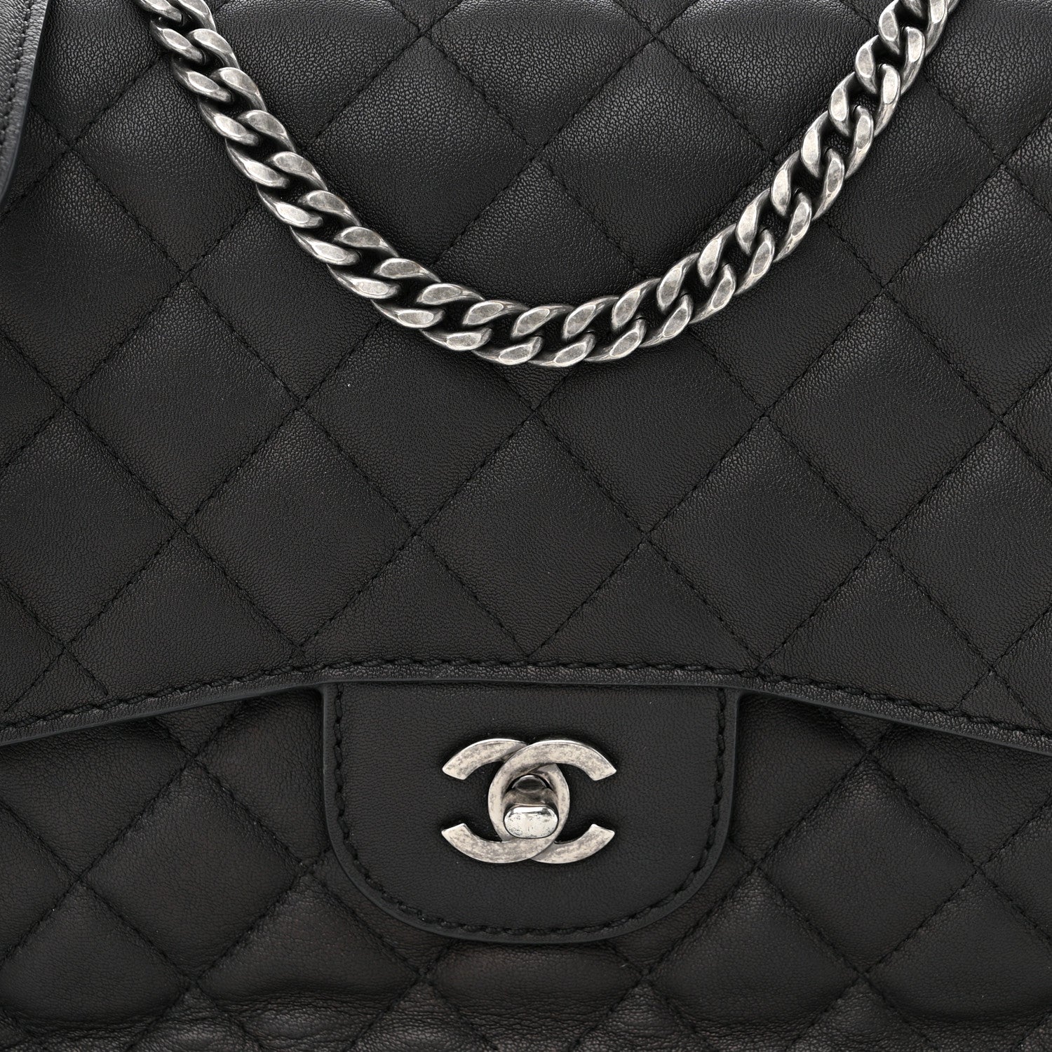 Chanel Lambskin Quilted Large Natural CC Flap Black 9 of 11