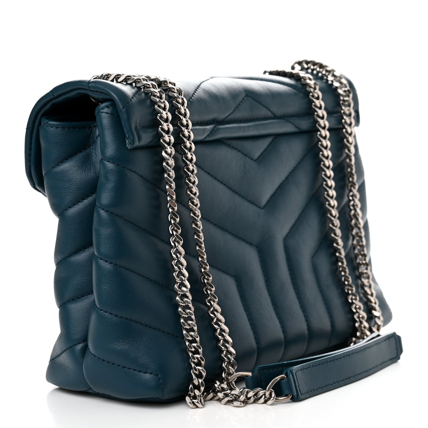 SAINT LAURENT Calfskin Y Quilted Monogram Small Loulou Chain Satchel Green