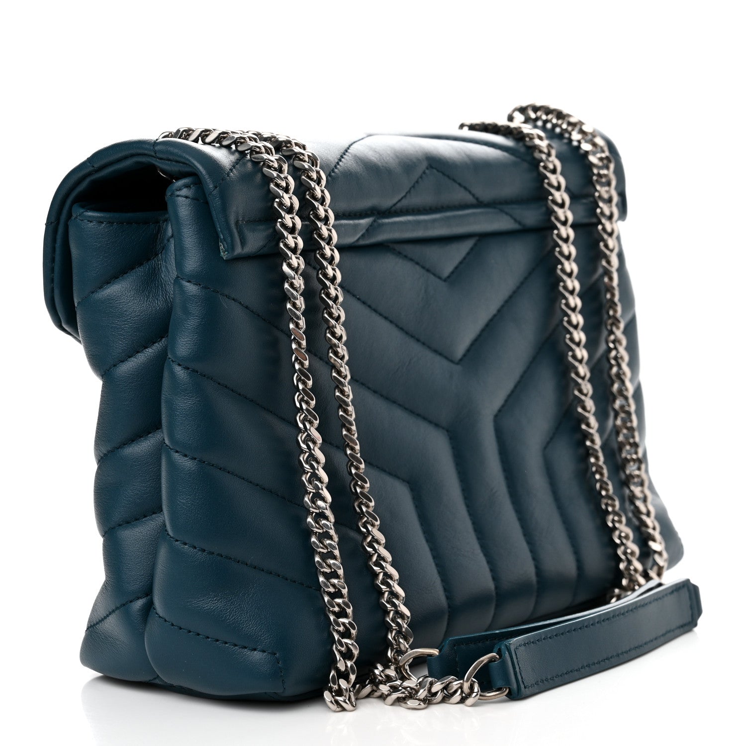 Saint Laurent SAINT LAURENT Calfskin Y Quilted Monogram Small Loulou Chain Satchel Green 3 of 14
