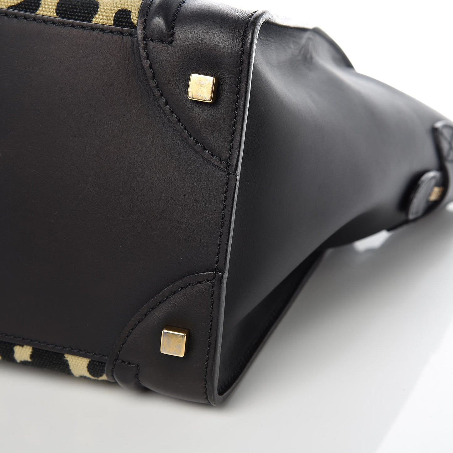 Canvas Smooth Calfskin Leopard Print Mini Luggage Black