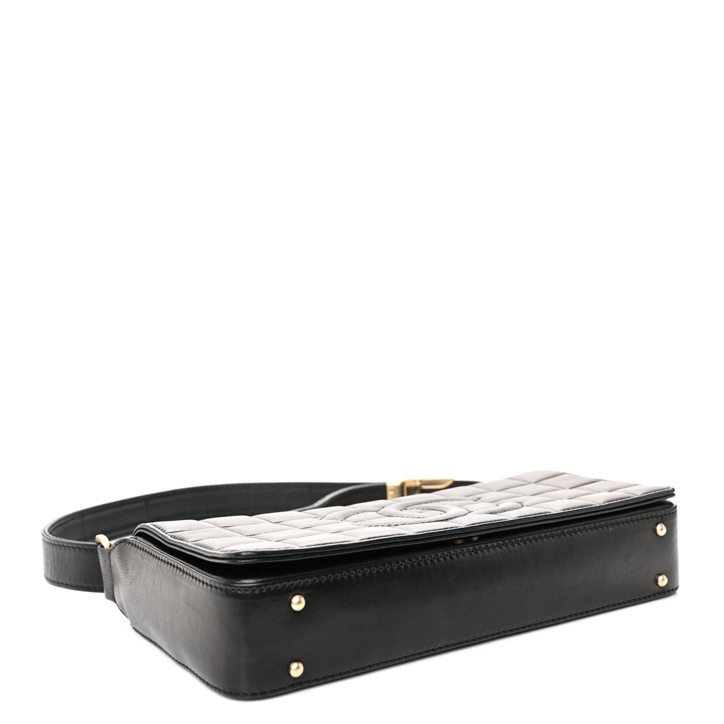 Lambskin Quilted CC Chocolate Bar Flap Black