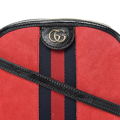 Gucci Suede Patent Web GG Small Ophidia Dome Shoulder Bag Hibiscus Red 7 of 10