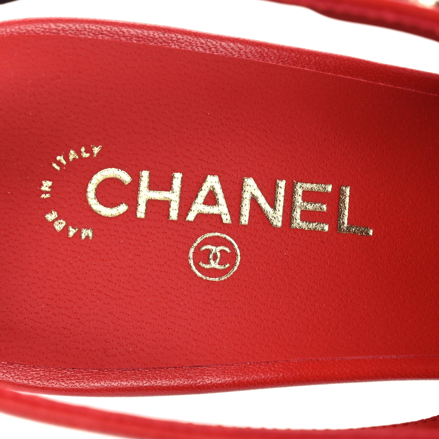 Chanel Lambskin Slingback Pumps 38 Red Black 9 of 11