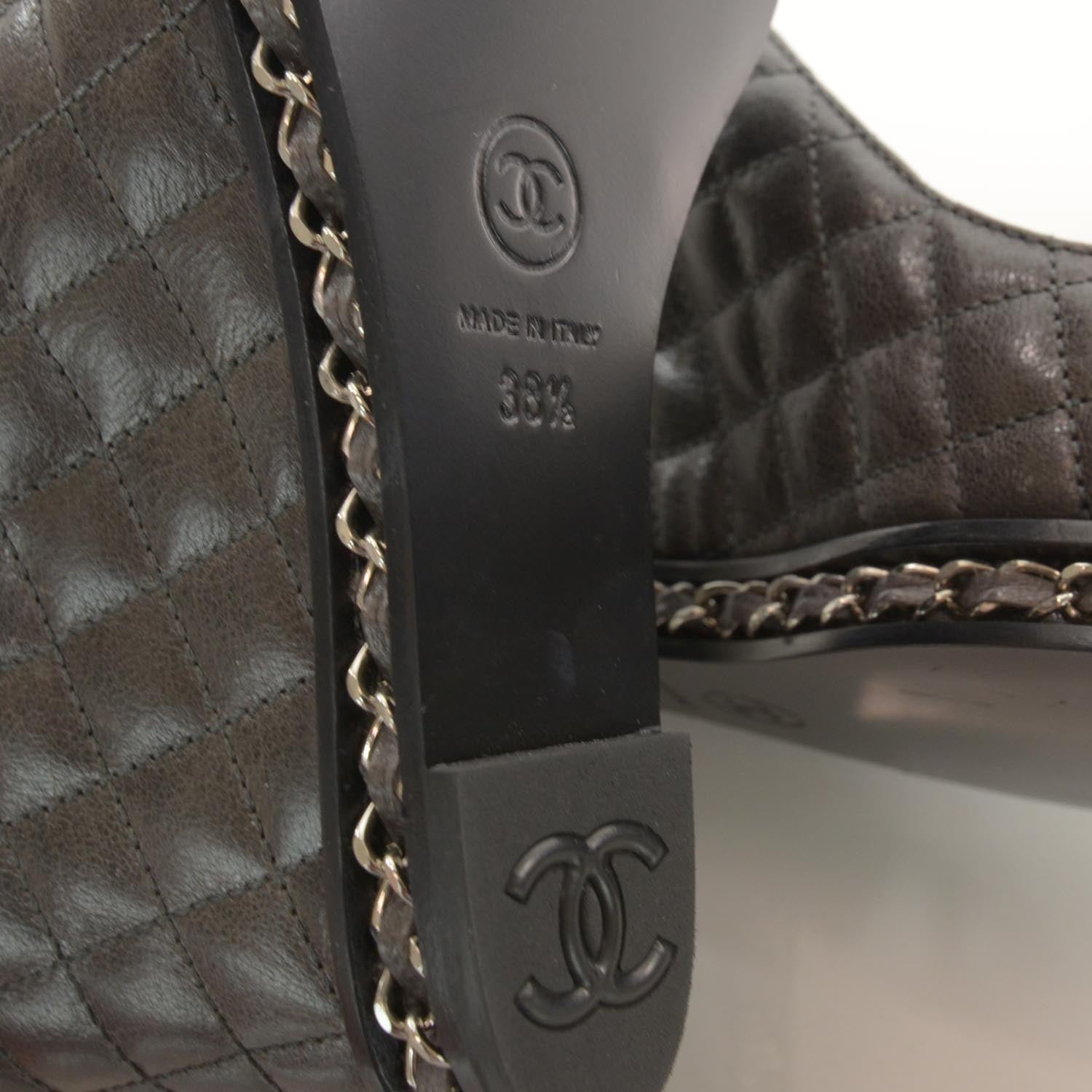 Chanel Quilted Leather Escarpins Wedges 38.5 Dark Gray 6 of 6