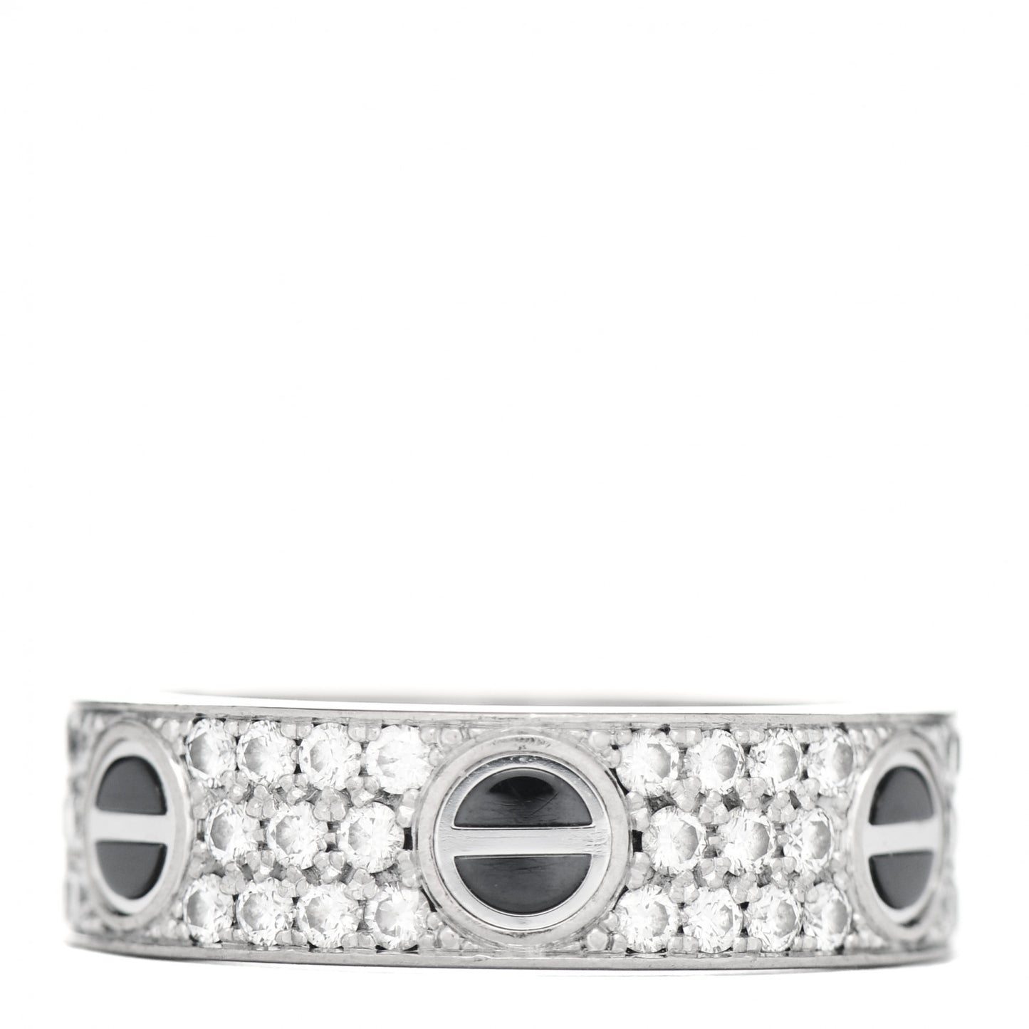 18K White Gold Diamond Ceramic LOVE Paved Ring 57 8