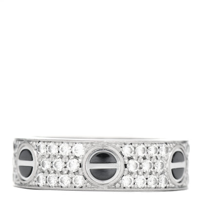 Cartier 18K White Gold Diamond Ceramic LOVE Paved Ring 57 8 1 of 5