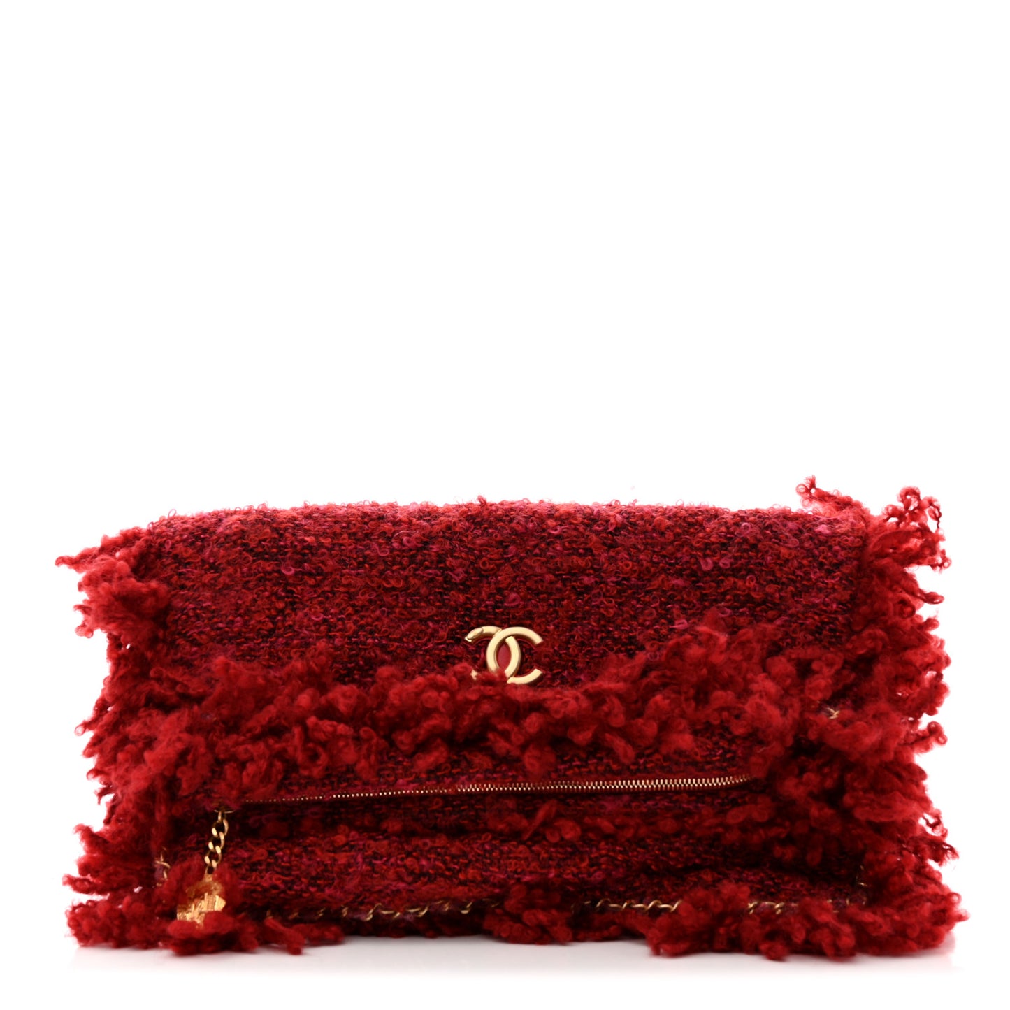 Tweed Quilted Fringe Clutch Red