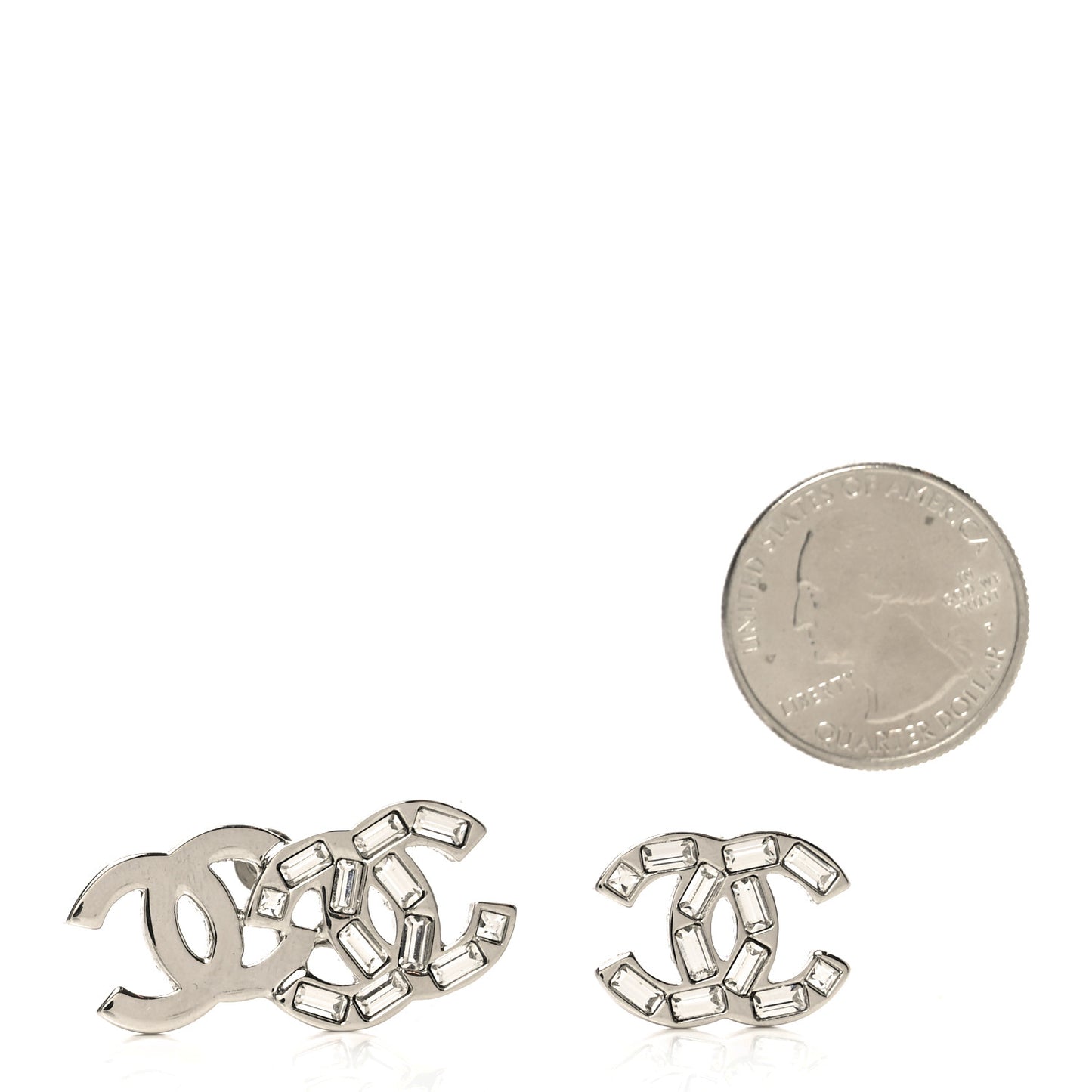 Baguette Crystal Double CC Earrings Silver
