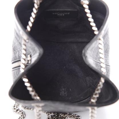 Saint Laurent Calfskin Crocodile Embossed Baby Emmanuelle Bucket Bag Black 5 of 10