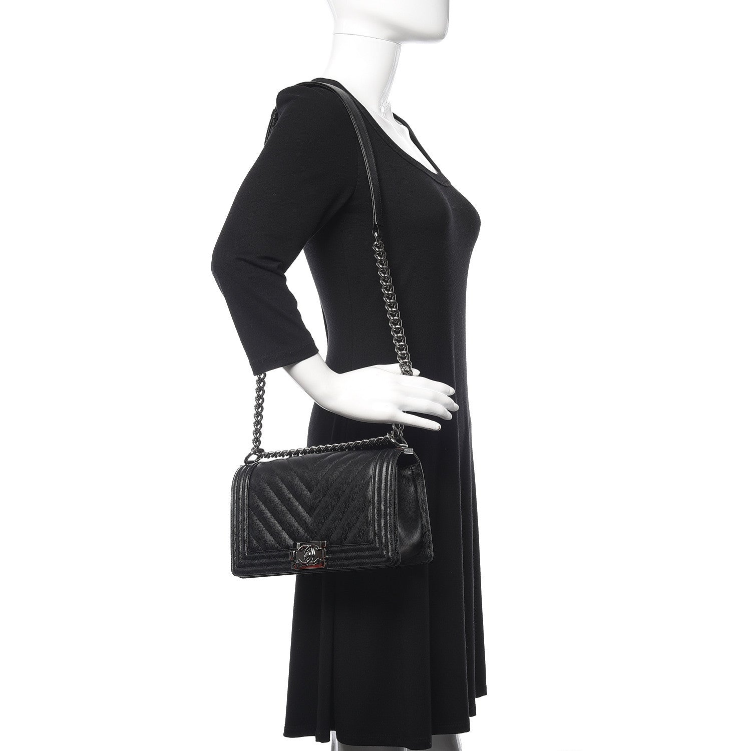 Chanel Caviar Chevron Quilted Medium Boy Flap Black 2 of 10