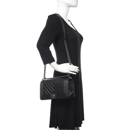 Chanel Caviar Chevron Quilted Medium Boy Flap Black 2 of 10