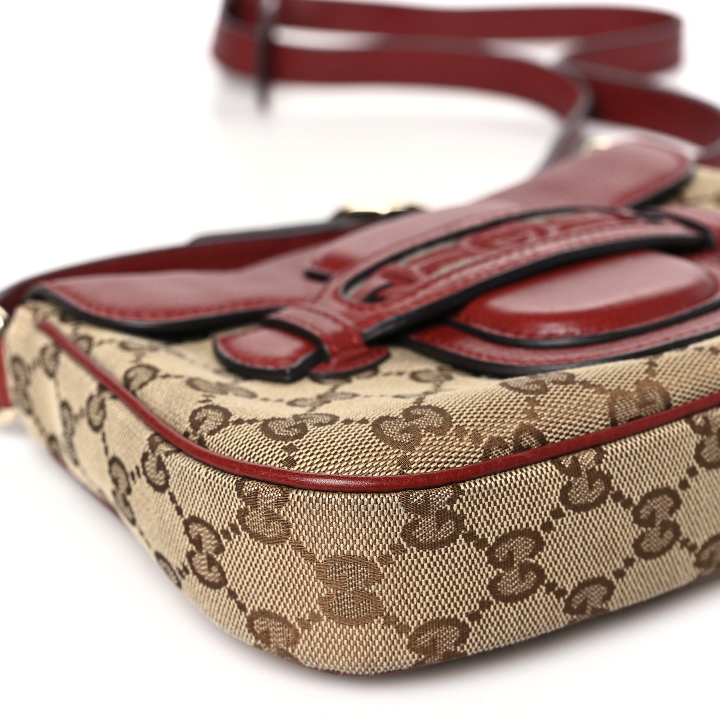 Monogram Pebbled Calfskin Web Small Dressage Shoulder Bag Red
