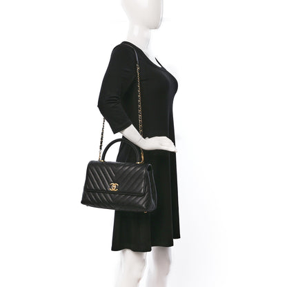 Chanel Caviar Chevron Quilted Small Coco Handle Flap Black 3 of 9