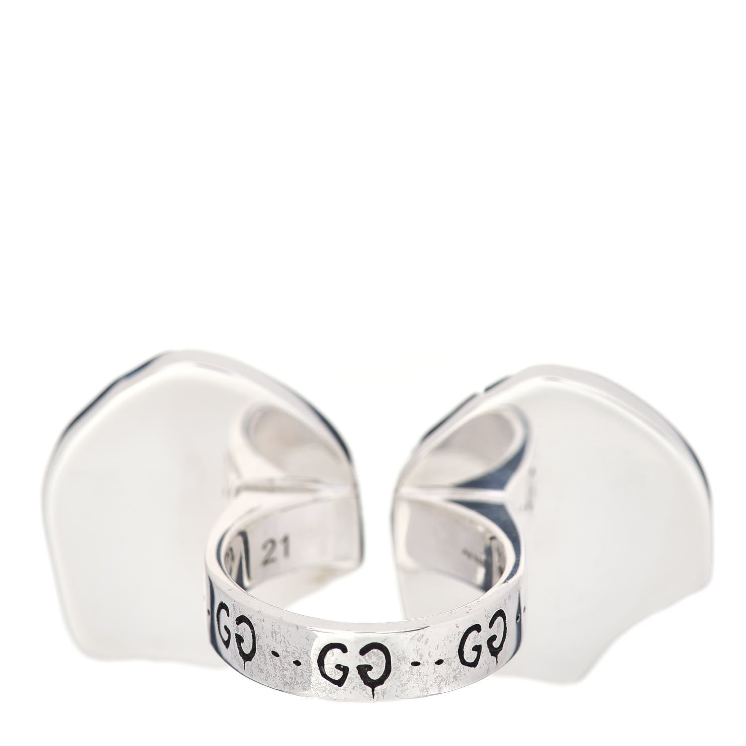 Gucci Sterling Silver Enamel GucciGhost Hamlet Skull Double Ring 60 9 Black Red 4 of 5