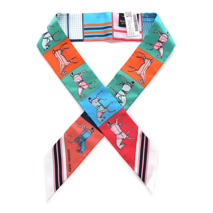 Hermes Silk Couvertures Nouvelles Twilly Blanc Vert Orange 1 of 6