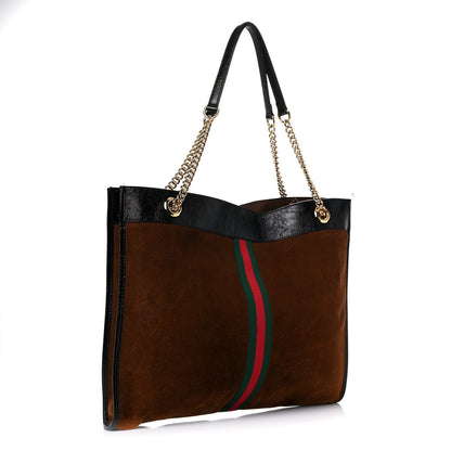 Gucci Suede Patent Large Rajah Chain Tote Nocciola Black 3 of 13