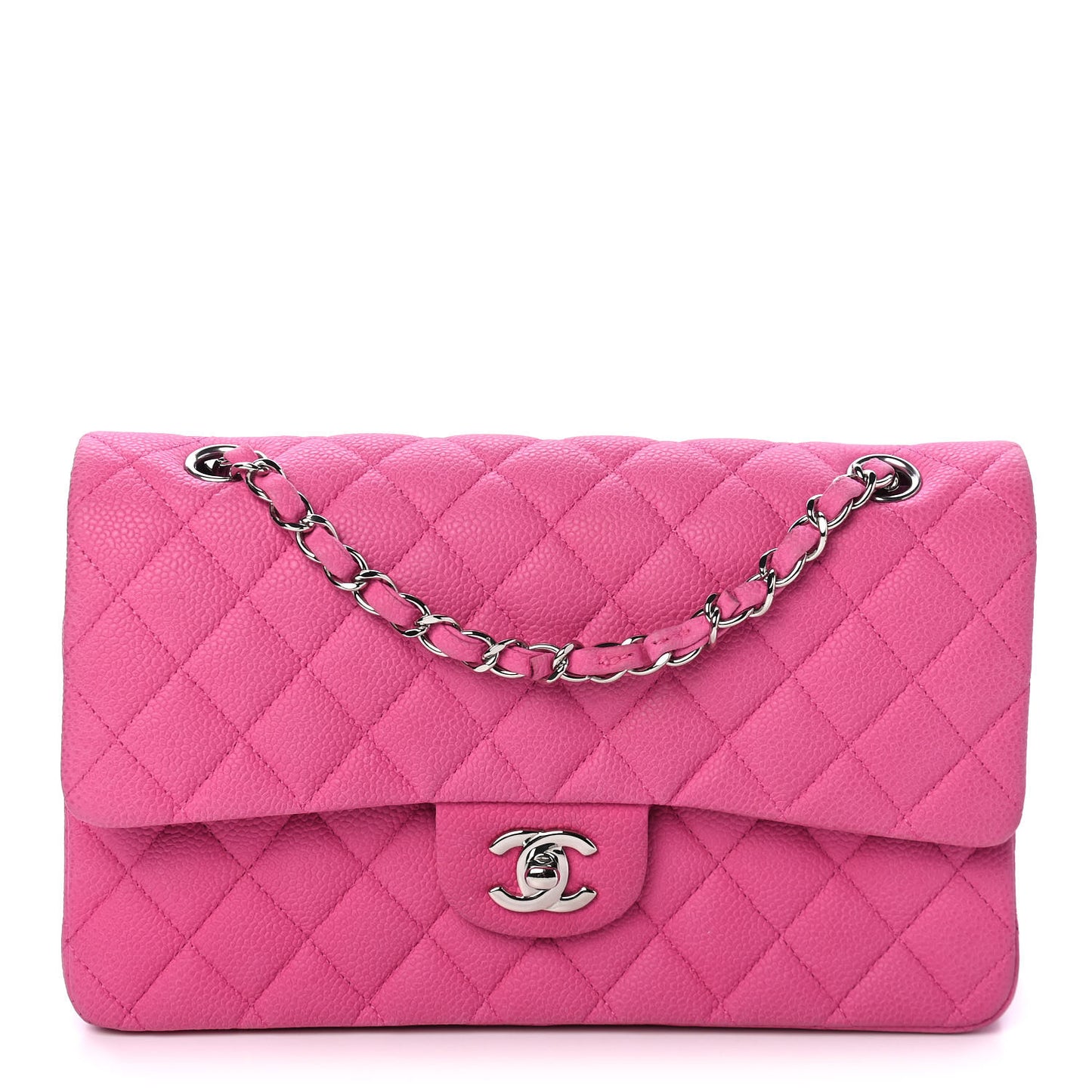 Iridescent Caviar Quilted Medium Double Flap Pink